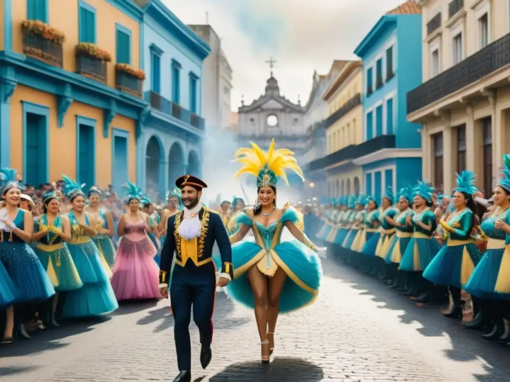 Deslumbrante carnaval uruguayo: desfile vibrante y colorido Vibrante desfile callejero en el Carnaval Uruguayo con usuarios
