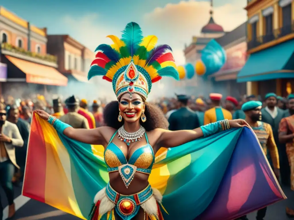 Desfile de Carnaval: Unión y activismo en acuarela vibrante Un vibrante desfile de Carnaval con activismo social en el corazón