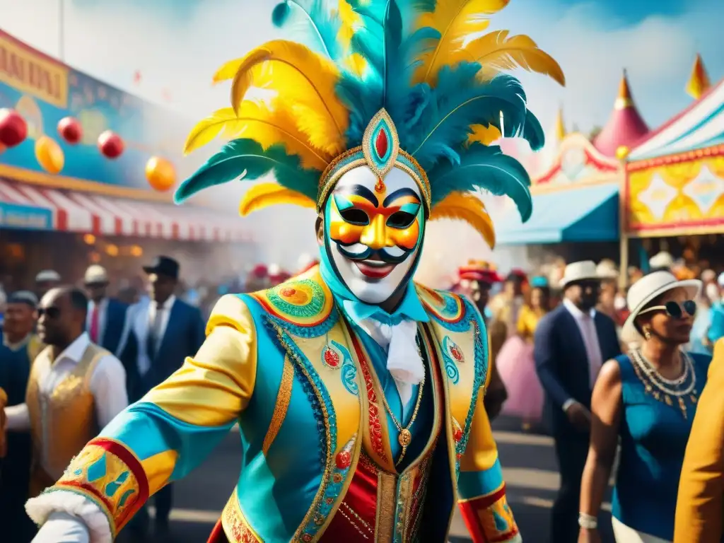 Deslumbrante pintura acuarela de un animado desfile de carnaval Un vibrante desfile de Carnaval capturado en una detallada acuarela