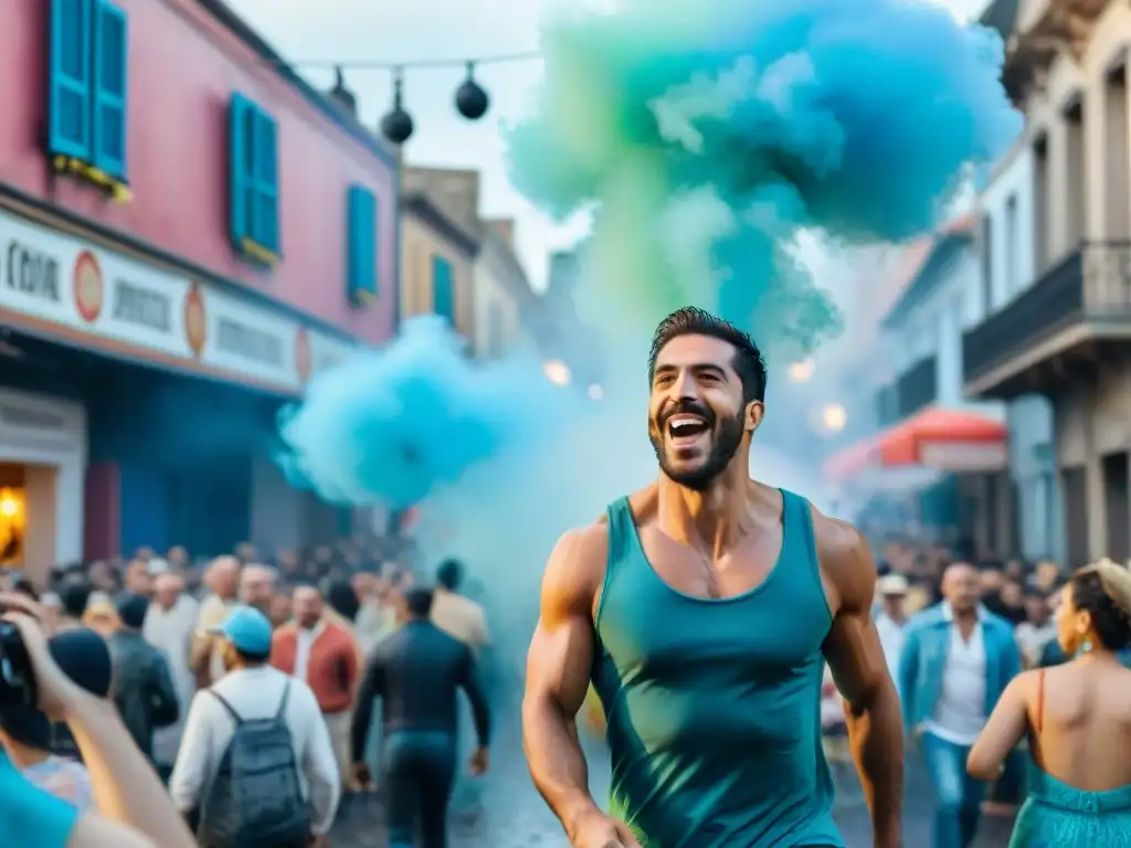 ¡'Carnaval en Uruguay: Explosión de color y alegría en las calles'! Un vibrante desfile de Carnaval en Uruguay, con coloridos trajes, música y alegría