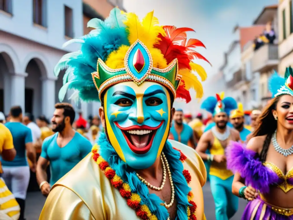 Carnaval en Uruguay: Desfile vibrante y colorido Un vibrante desfile de Carnaval en Uruguay con coloridos disfraces, máscaras e danzas