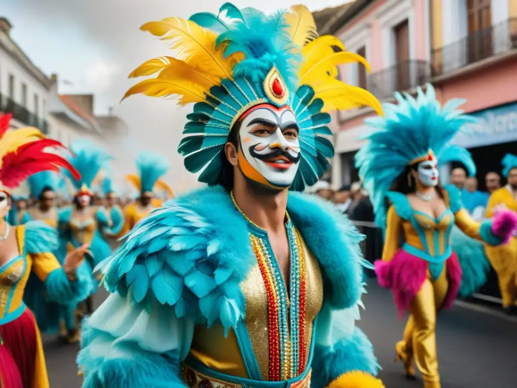 Carnaval de Uruguay: Explosión de color y alegría en acuarela Vibrante desfile de Carnaval en Uruguay, inspiración para Creación cortometrajes Carnaval Uruguayo