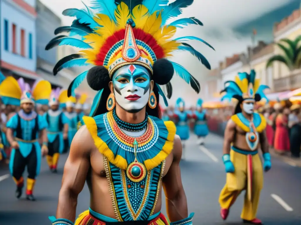 Deslumbrante Carnaval en Uruguay: Celebración cultural vibrante Un vibrante desfile de Carnaval en Uruguay, destacando la preservación de culturas indígenas con trajes y colores alegres