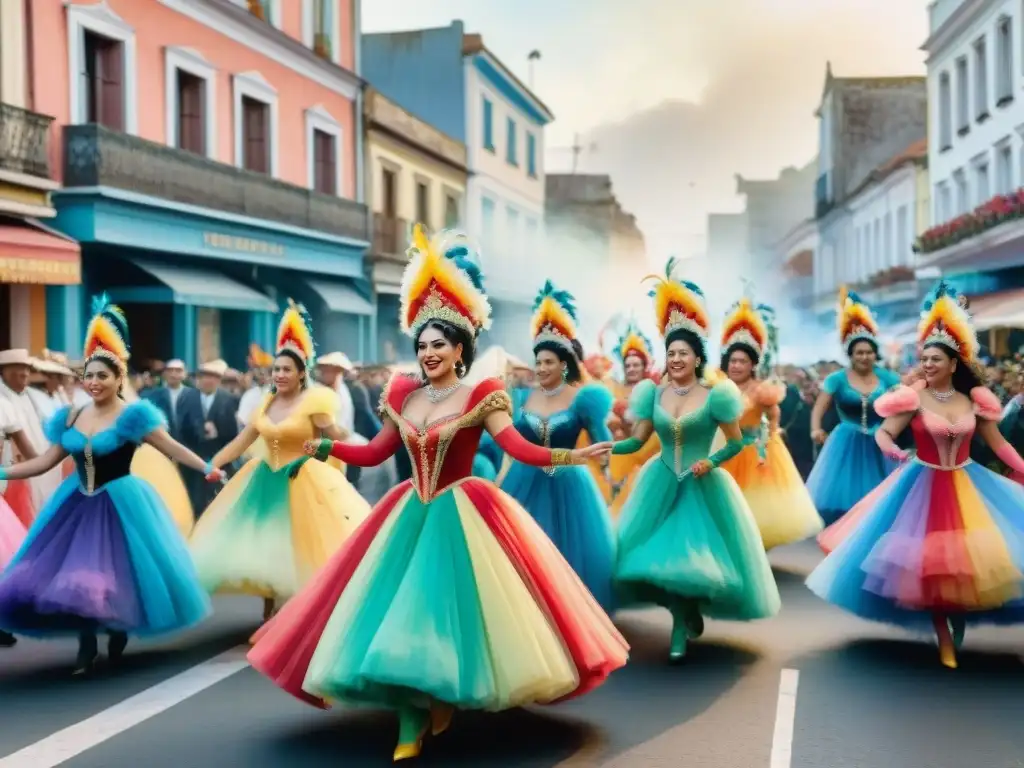 Deslumbrante desfile de carnaval en Uruguay Un vibrante desfile de carnaval en Uruguay, con detallados trajes y coloridas carrozas