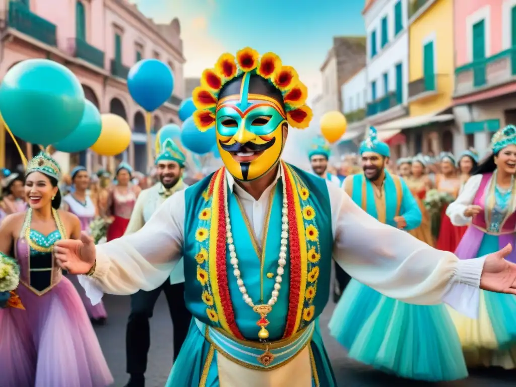 Desfile de Carnaval en Uruguay: color y alegría en movimiento Un vibrante desfile de Carnaval en Uruguay, preservando herencia cultural