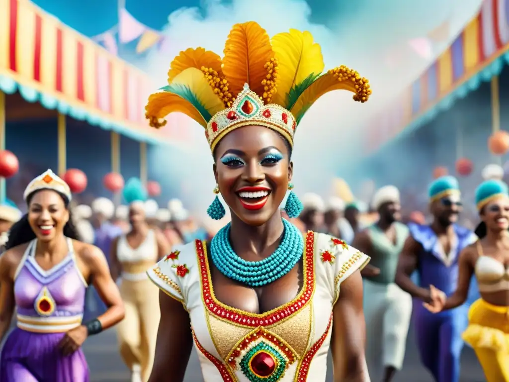 Desfile de Carnaval con alegría quinoa Un vibrante desfile de Carnaval lleno de color, alegría y energía, con detalles de quinoa