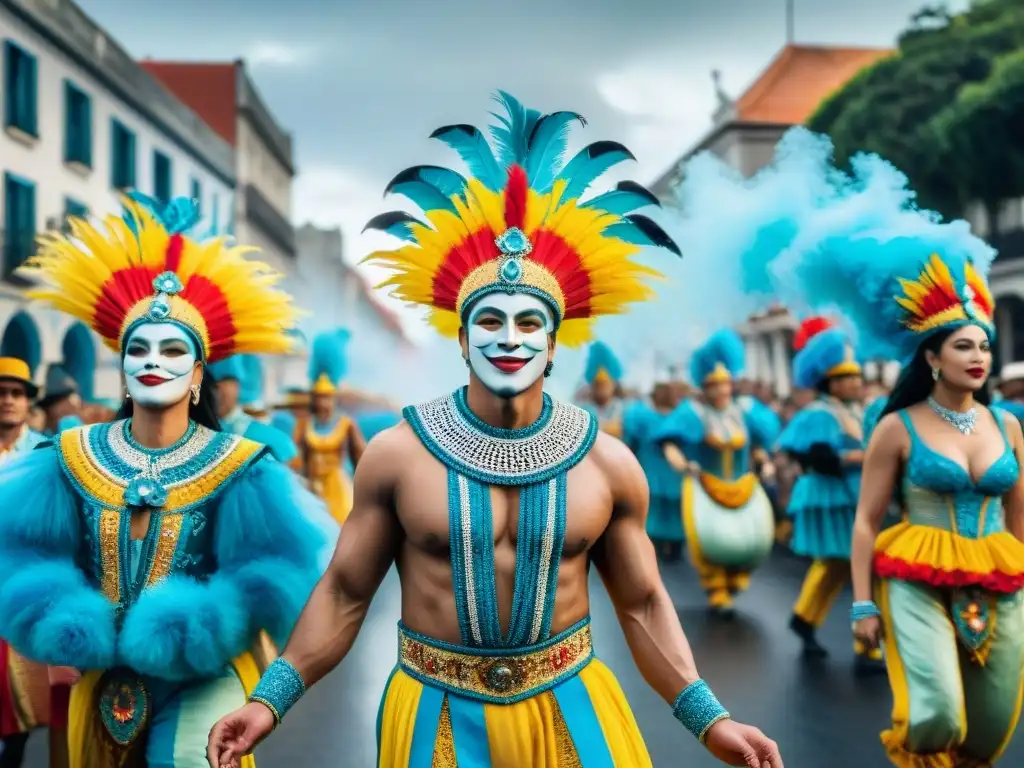 Espléndido desfile de carnaval en Uruguay: lujo y colorido Un vibrante desfile de Carnaval en Uruguay, lleno de lujo y celebración con trajes ornamentados y colores vivos