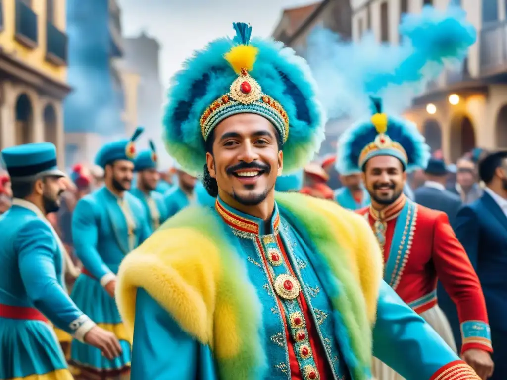 Deslumbrante Carnaval en Uruguay: colores, baile y alegría Un vibrante desfile de Carnaval en Uruguay, lleno de momentos espontáneos únicos y colores festivos