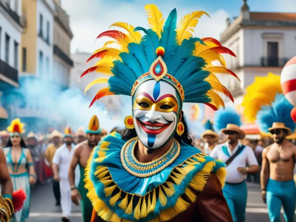 Deslumbrante Carnaval en Uruguay: Colores y Alegría Vibrante desfile de carnaval en Uruguay con mensajes ocultos y parodias