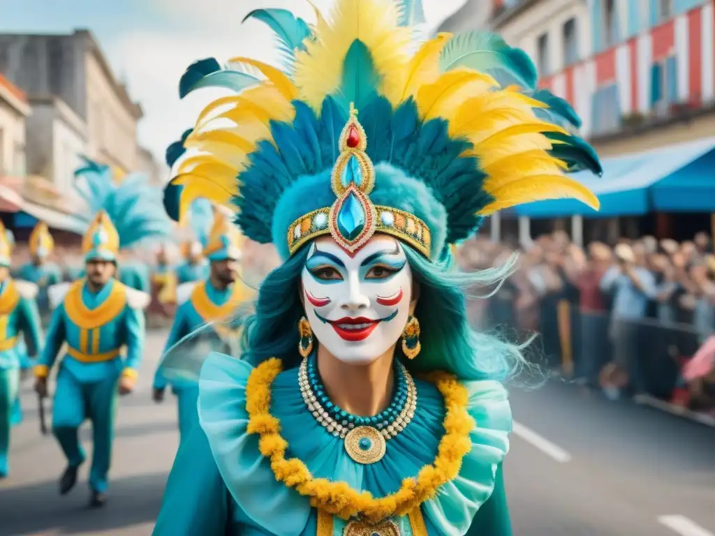 Pintura acuarela: Desfile de Parodistas en Carnaval Uruguayo Vibrante desfile de Carnaval en Uruguay con parodistas: Importancia parodistas Carnaval Uruguayo