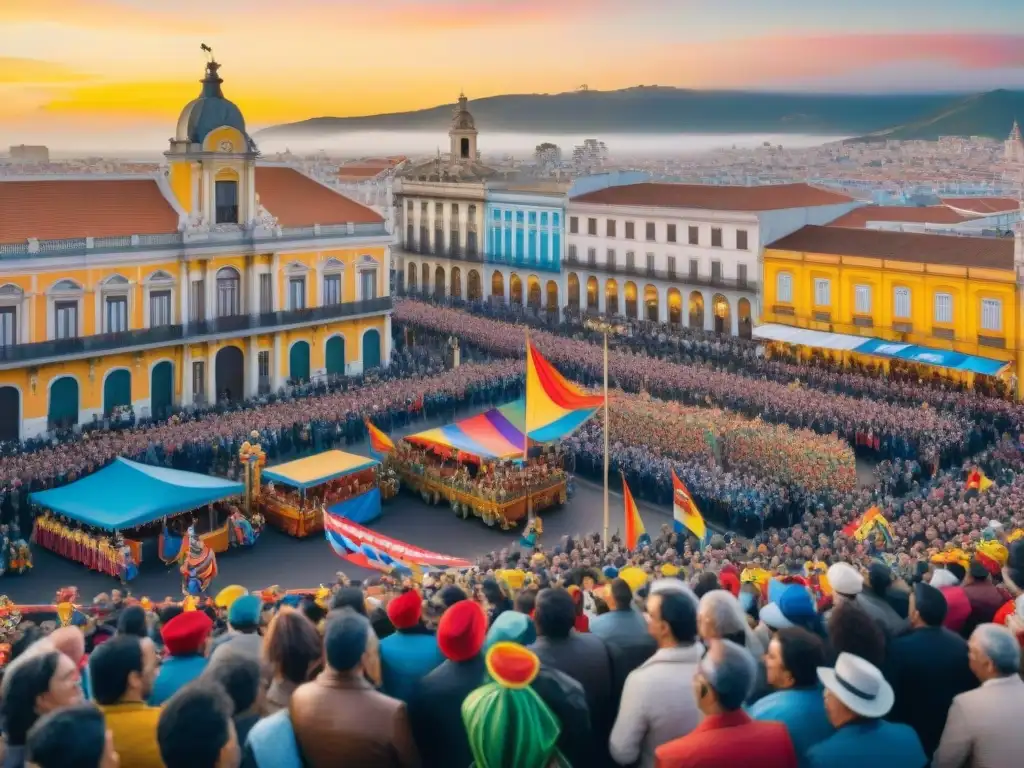 Festival de Carnaval en Montevideo: Arte y crítica social Vibrante desfile de carnaval en Montevideo con parodistas uruguayos crítica sociedad