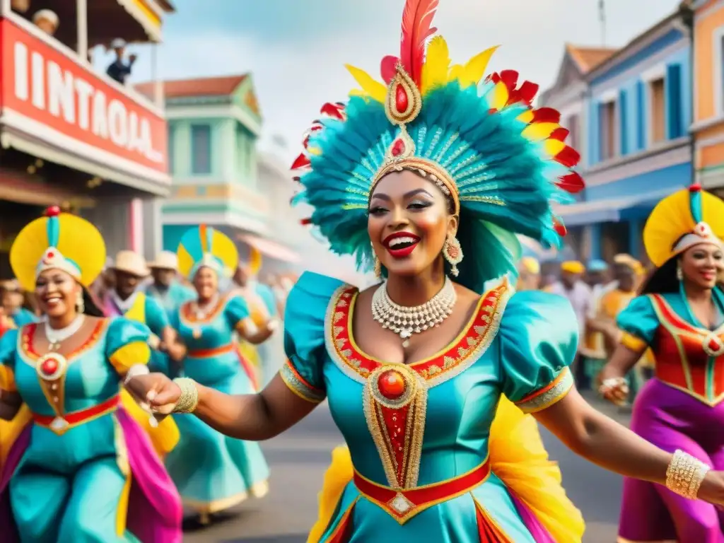 Colorida danza de Carnaval: celebración de diversidad y alegría Un vibrante desfile de Carnaval con personas de diferentes culturas en trajes coloridos, celebrando la unidad y diversidad cultural en Carnaval