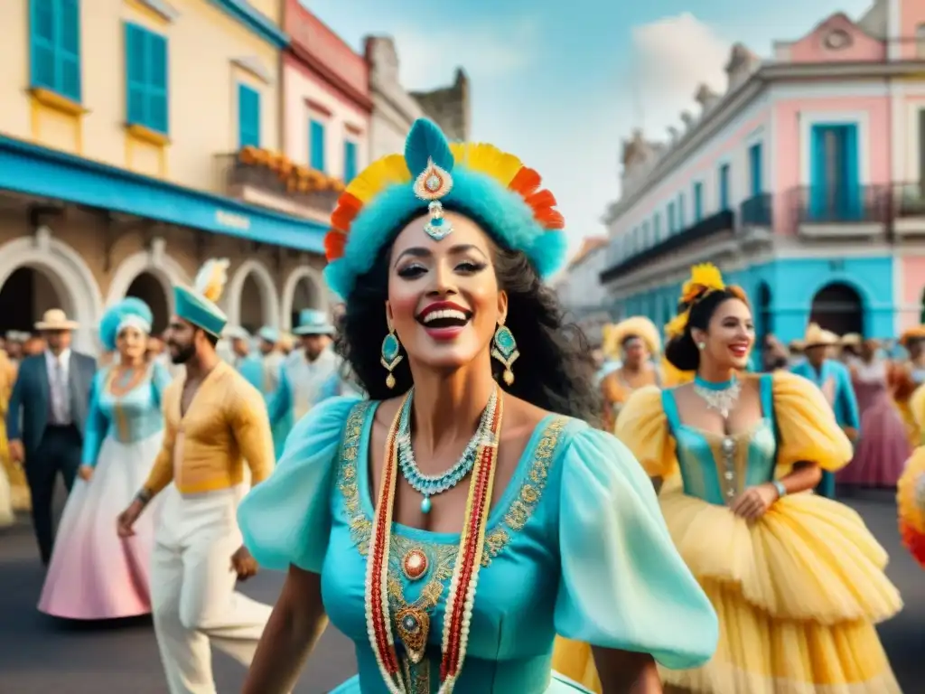 Desfile de carnaval en Uruguay: celebración de diversidad y resiliencia Un vibrante desfile de carnaval en Uruguay, exudando resiliencia y unidad