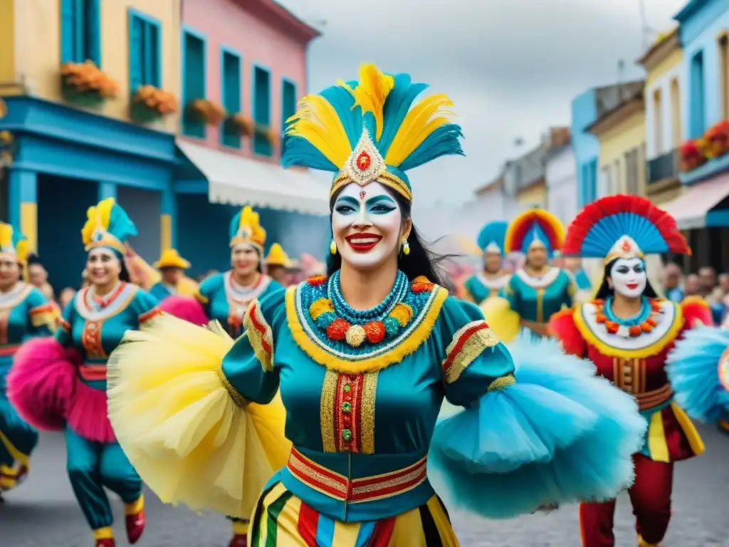 Deslumbrante Carnaval en Uruguay: Detalles y Colorido Vibrante desfile de Carnaval en Uruguay, destacando la rica herencia cultural y la energía festiva