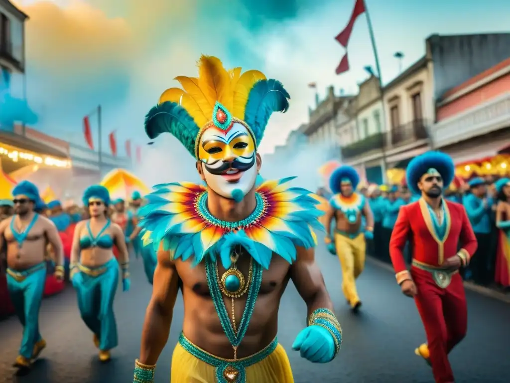 Carnaval Uruguayo: Desfile vibrante de colores y alegría 'Ilustración acuarela del vibrante desfile de carnaval en Uruguay con tendencias Carnaval Uruguayo 2022'