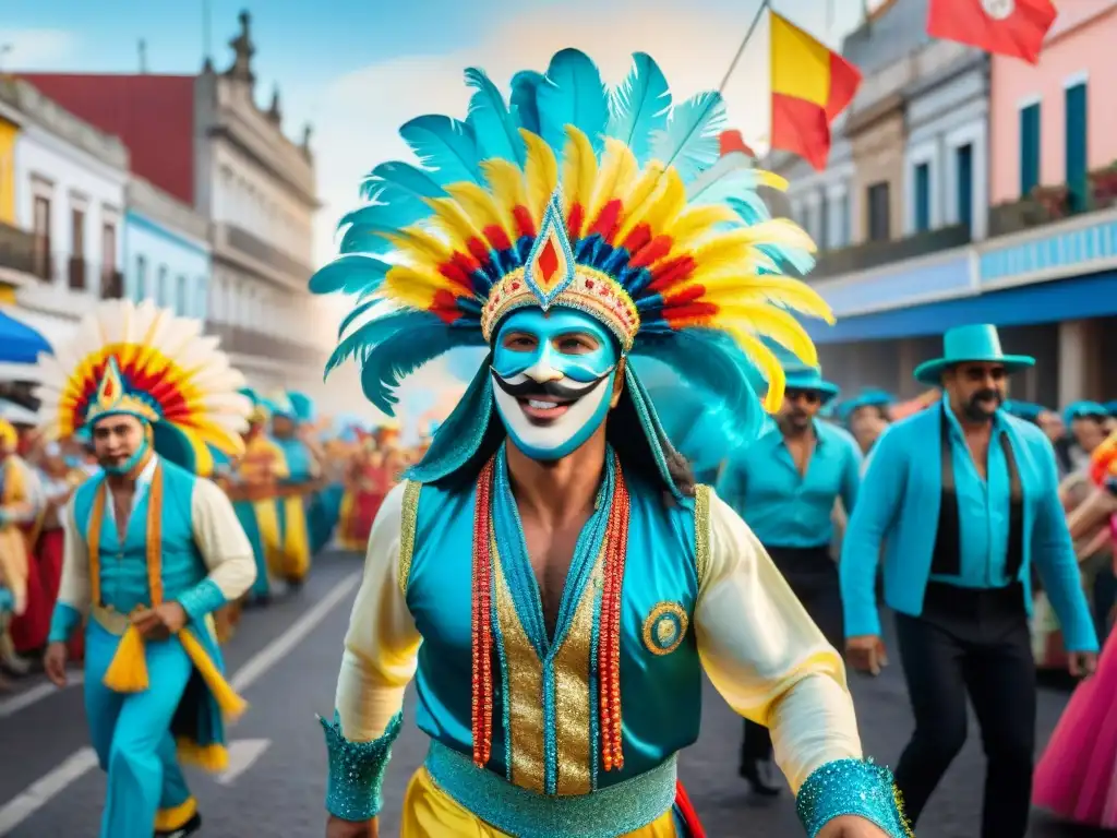 Deslumbrante Carnaval en Uruguay: Tradición y Alegría Vibrante desfile de Carnaval en Uruguay con trajes tradicionales detallados