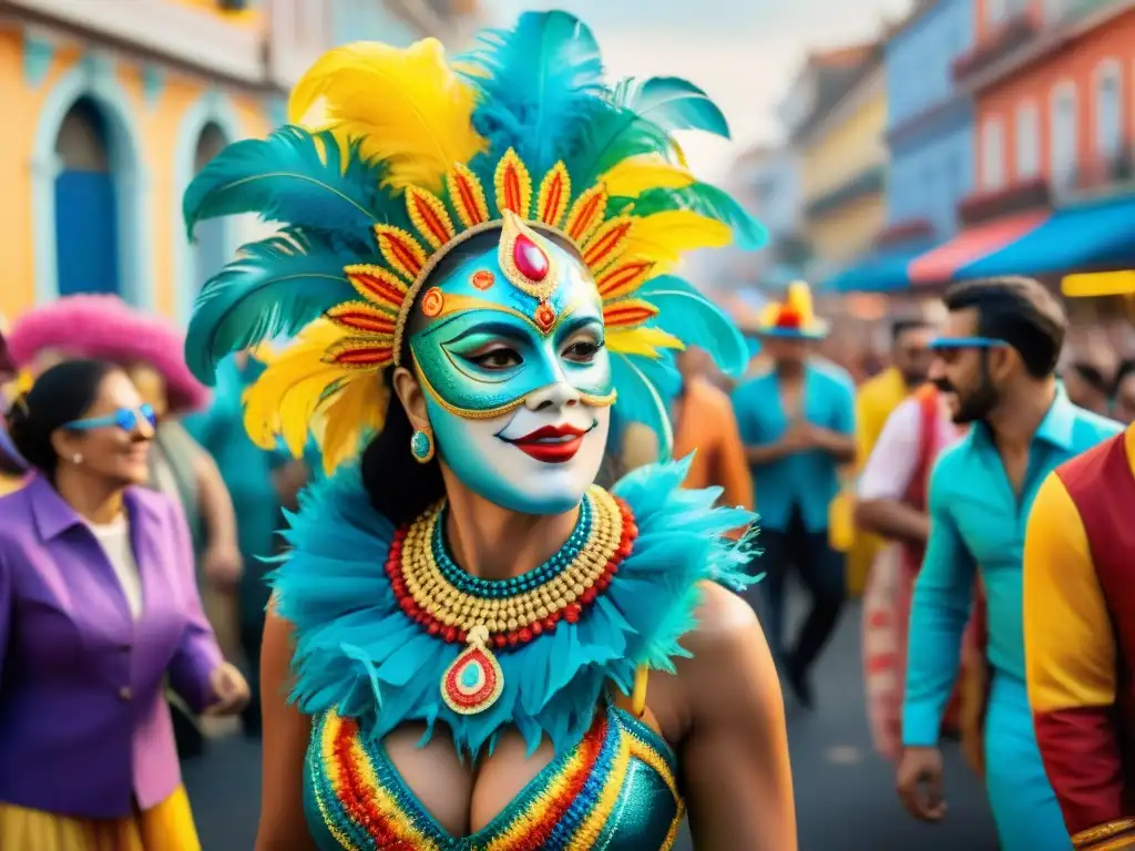 Carnaval en Uruguay: desfile vibrante y colorido Un vibrante desfile de Carnaval en Uruguay con trajes tradicionales y conexiones duraderas