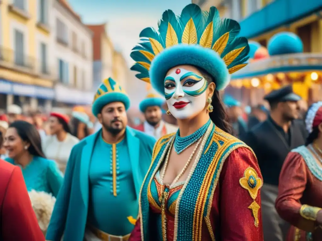 Colorido Carnaval en Uruguay: Celebración vibrante Vibrante desfile de carnaval en Uruguay, con trajes detallados y música alegre