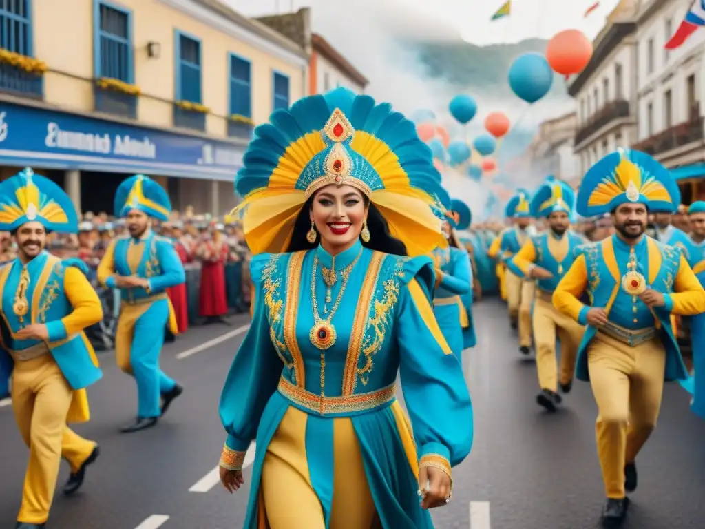 Carnaval uruguayo: vibrante desfile de la comunidad Vibrante desfile del Carnaval Uruguayo: coloridos trajes, música y lazos comunitarios en la calle