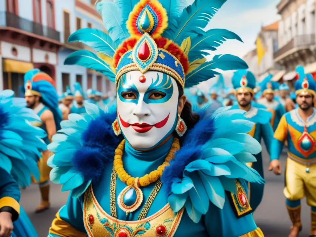 Vibrante desfile de Carnaval en Uruguay Vibrante desfile de Carnaval Uruguayo, lleno de coloridos trajes y música tradicional