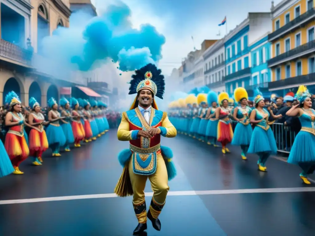 Esplendor del Carnaval Uruguayo en acuarela Vibrante desfile del Carnaval Uruguayo en streaming vivo
