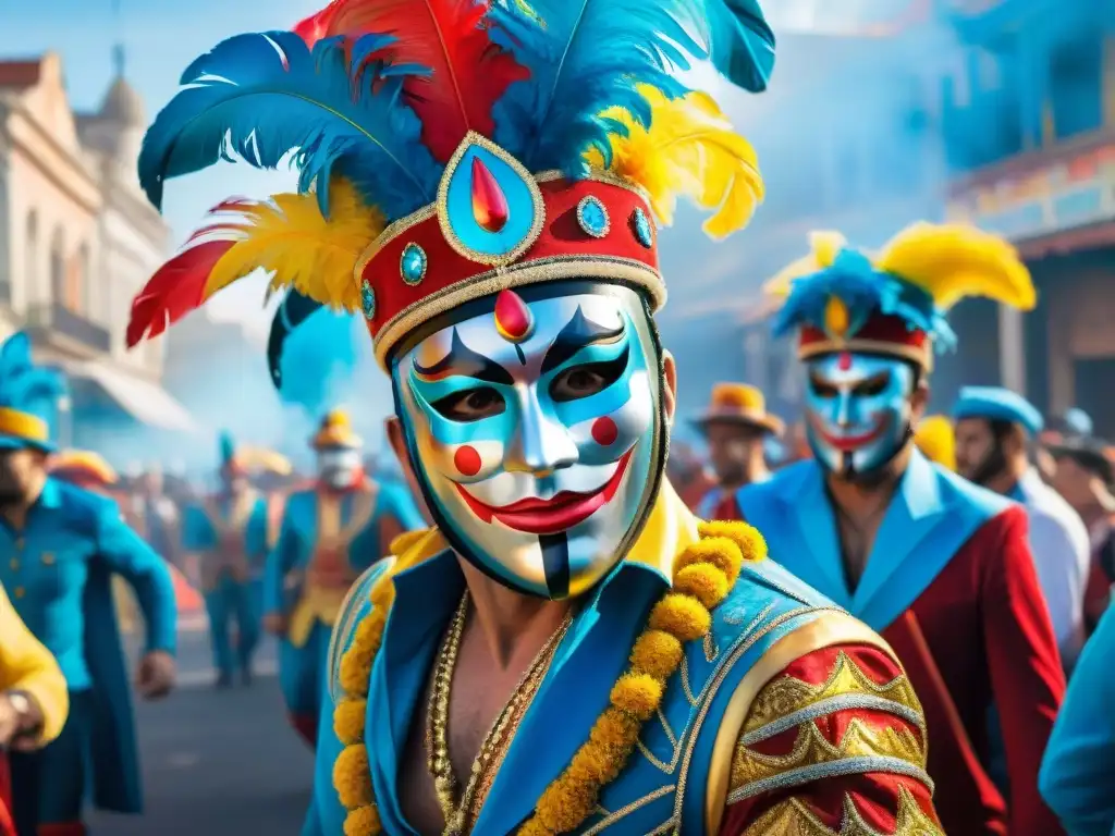 Carnaval Uruguayo: Desfile de colores y alegría Un vibrante desfile de Carnaval Uruguayo con disfraces coloridos y elaborados