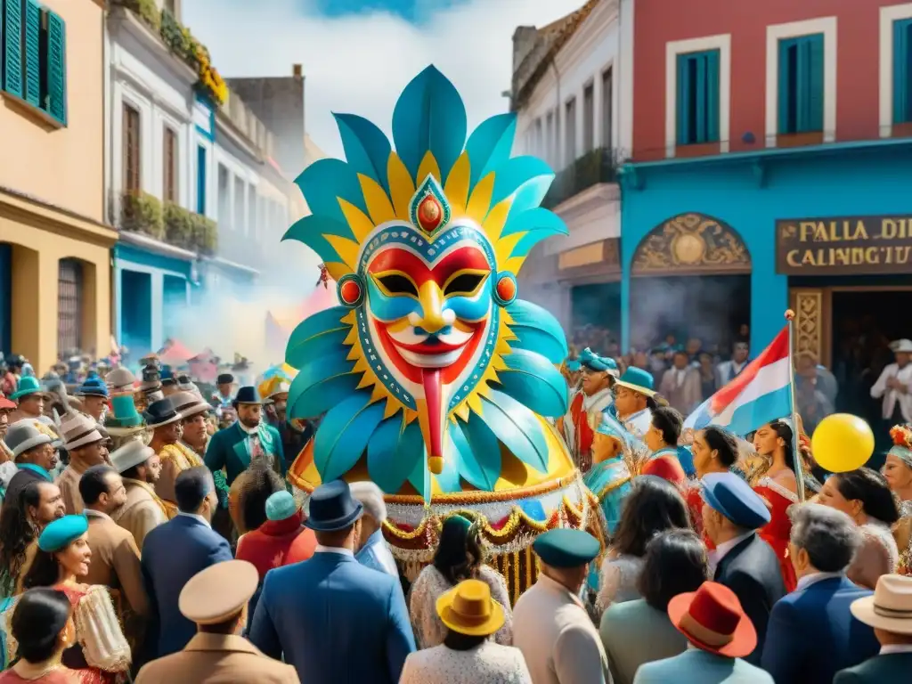 Carnaval Uruguayo: Desfile festivo en las calles Un vibrante desfile del Carnaval Uruguayo con revistas y decoraciones detalladas