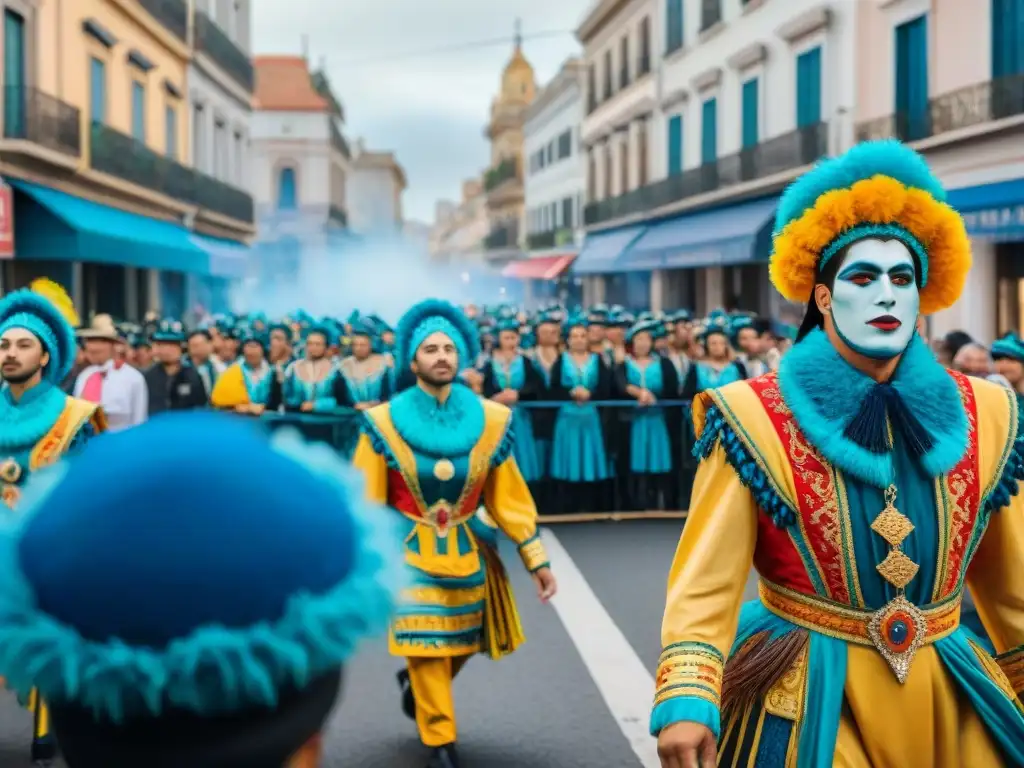 Deslumbrante Carnaval Uruguayo: fusión de tradición y modernidad Un vibrante desfile del Carnaval Uruguayo fusionando tradición y moda con carros alegóricos y trajes coloridos