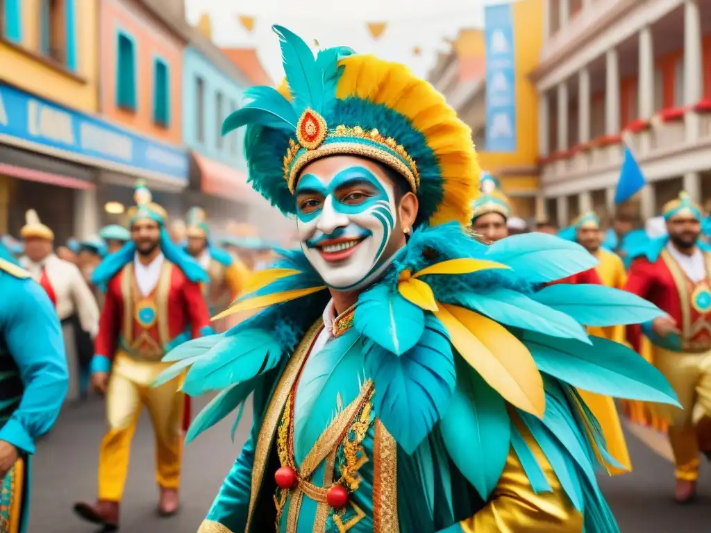 Vibrante desfile en el Carnaval Uruguayo destaca la sostenibilidad con trajes coloridos y música festiva