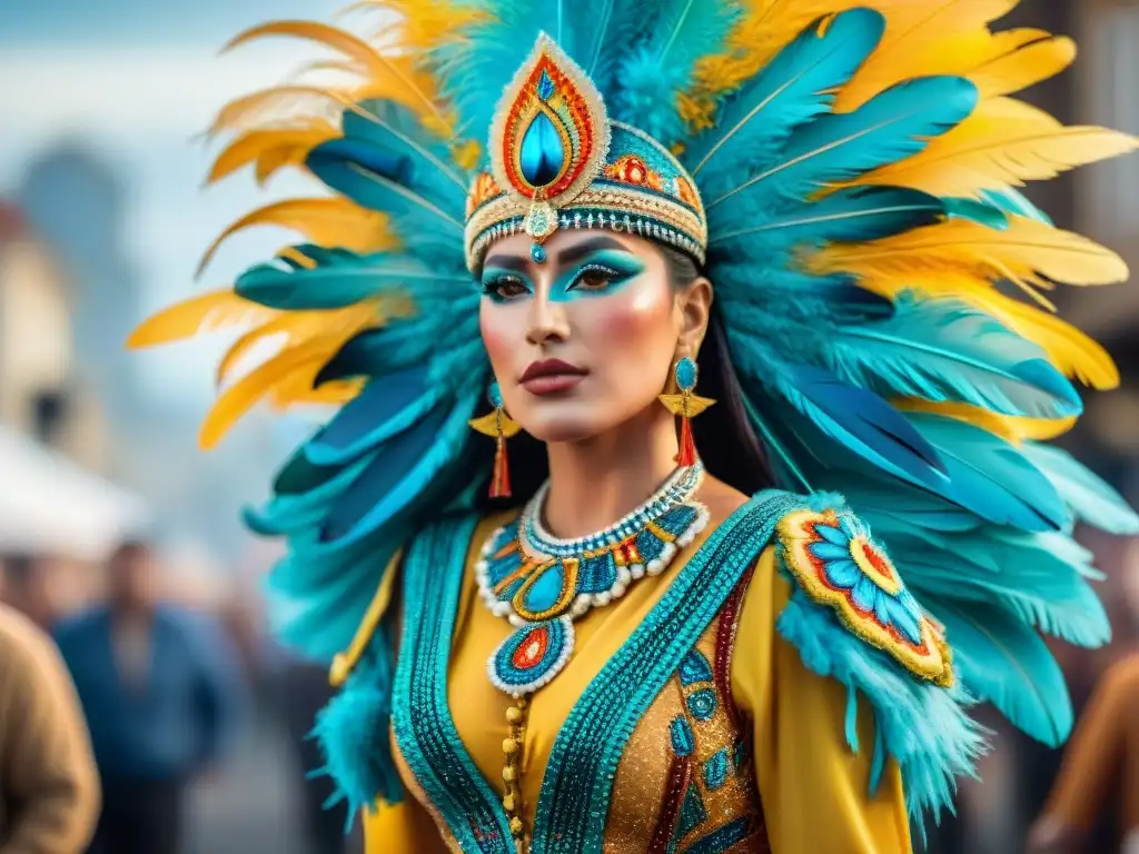 Traje de Carnaval Uruguayo: Colorida tradición y creatividad Vibrante diseño de vestuario del Carnaval Uruguayo que impacta globalmente