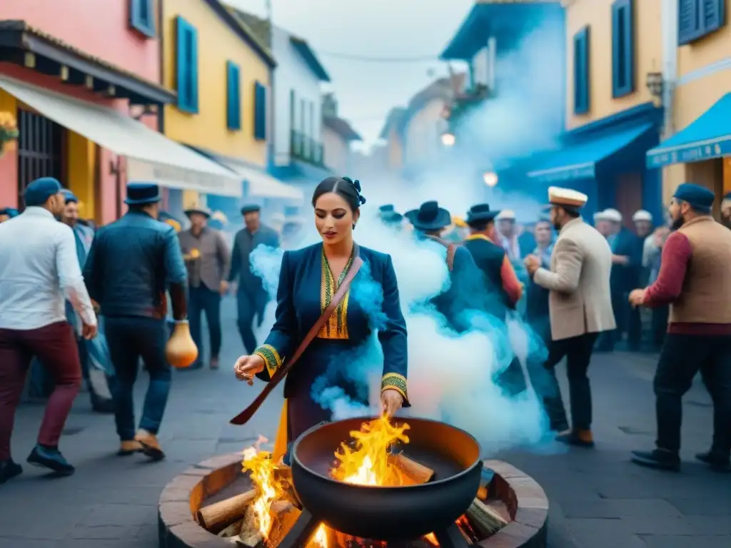 Carnaval en Uruguay: Colorida escena callejera con Guiso Carrero Vibrante escena callejera del Carnaval en Uruguay con Sabor tradición Carnaval Uruguayo