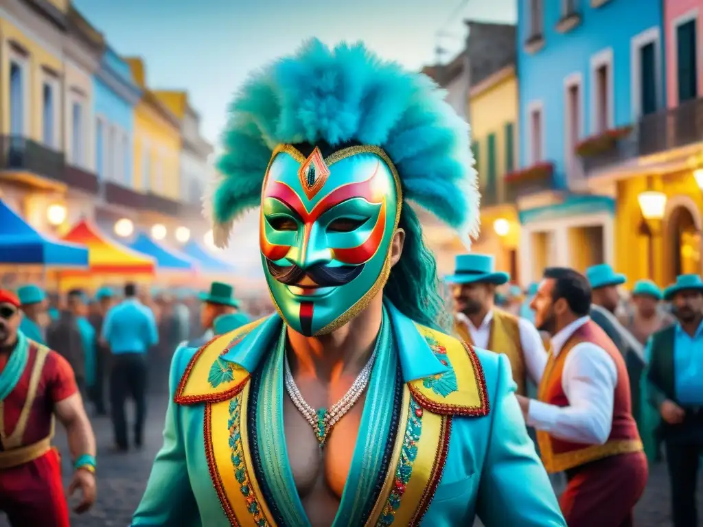 Celebración vibrante del Carnaval en Uruguay Vibrante escena de Carnaval en Uruguay con coloridos trajes y música festiva