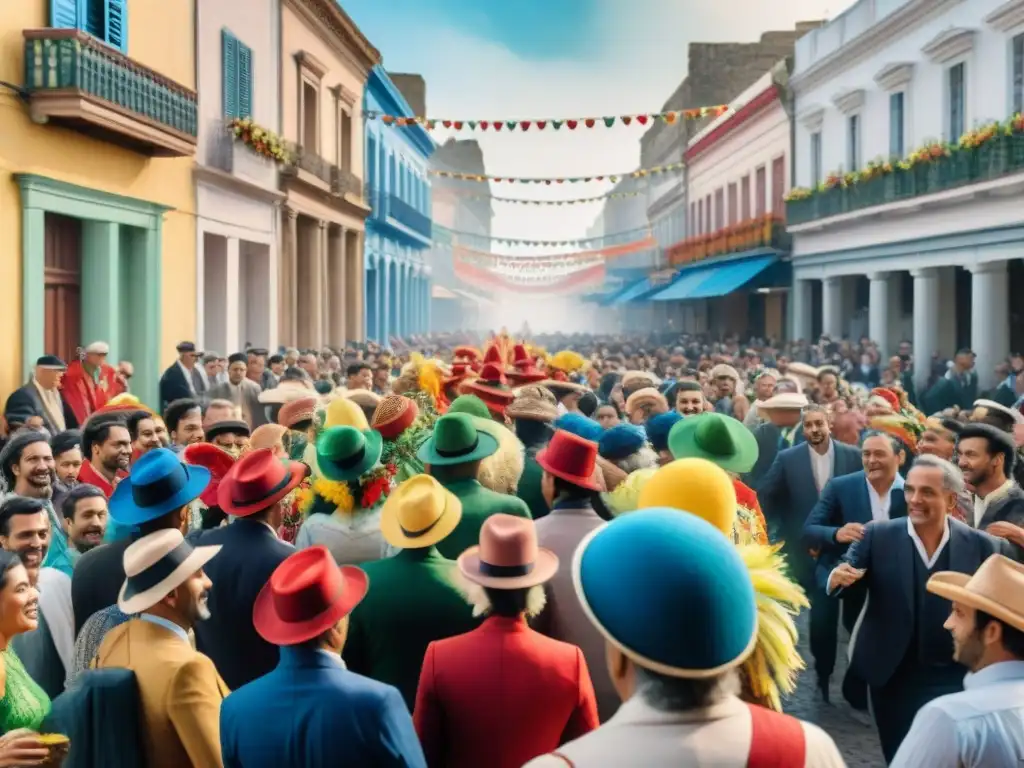 Carnaval en Uruguay: Escena vibrante y colorida Vibrante escena de Carnaval en Uruguay con coloridos desfiles y espectadores