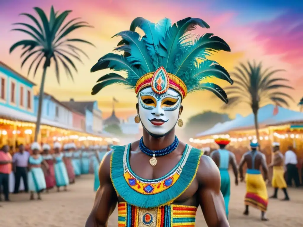 Carnaval de Uruguay: danza y color bajo las estrellas Vibrante escena de carnaval en Uruguay con influencia africana en comparsas uruguayas