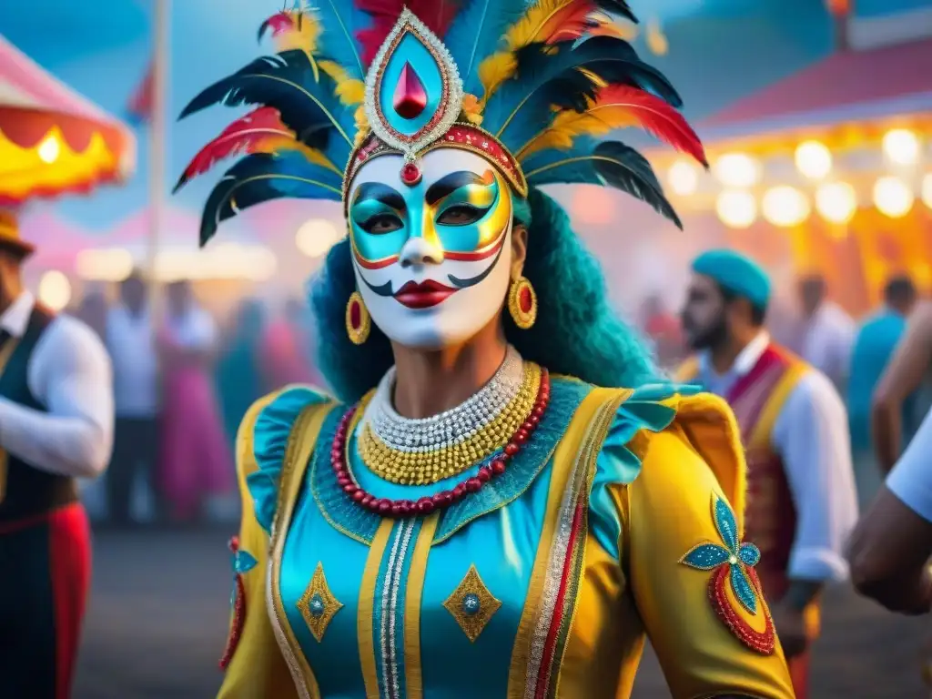 Artistas del carnaval en Uruguay: vibrante preparación detrás del escenario Vibrante escena de la vida de los artistas carnavaleros en Uruguay, preparándose apasionadamente para su actuación