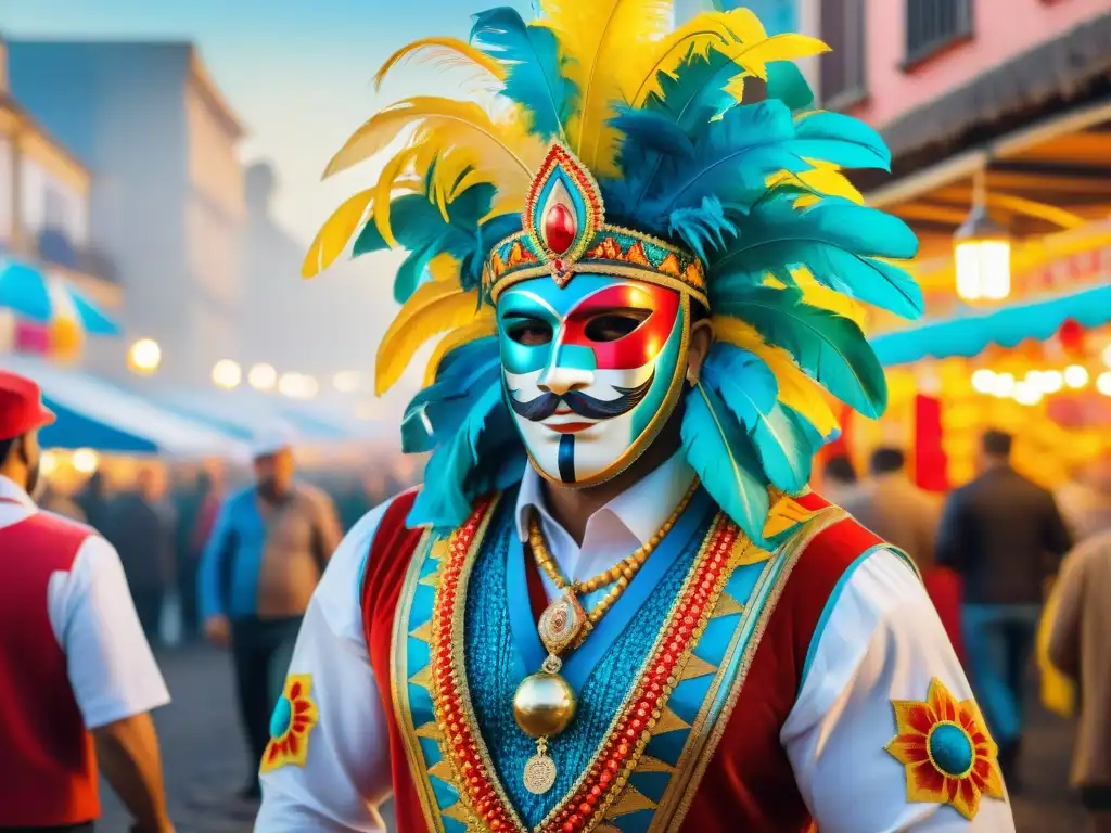 Mercado vibrante del Carnaval Uruguayo Vibrante mercado del Carnaval Uruguayo con artesanías únicas y ediciones limitadas