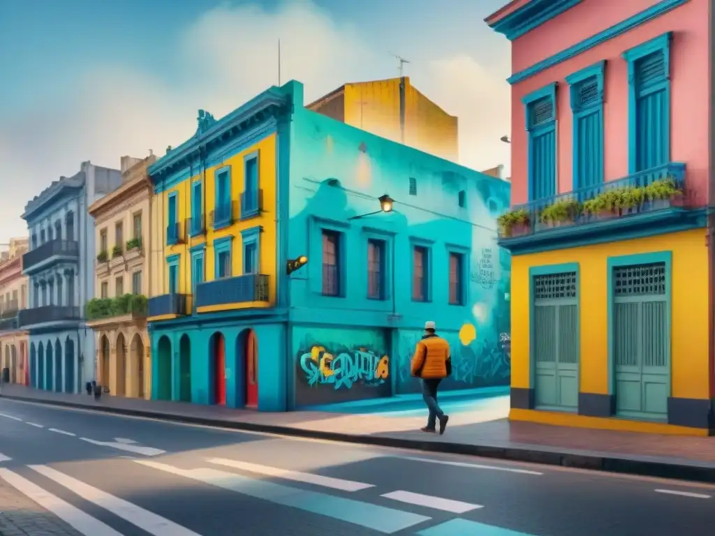 Graffiti vibrante en Montevideo: Carnaval y expresión artística Un vibrante mural de graffiti en Montevideo durante Carnaval, reflejando la diversidad artística y social de la ciudad