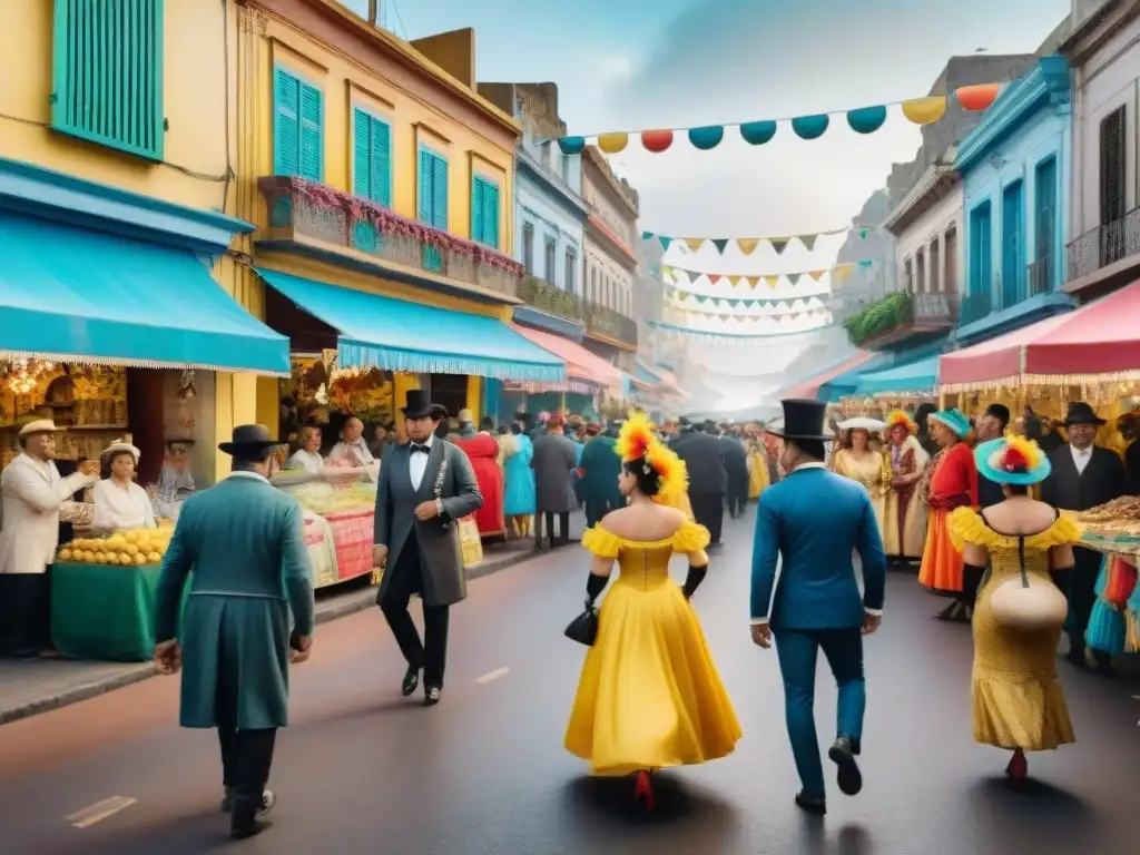 Montevideo en carnaval: colorido y alegría en Uruguay Un vibrante negocio tradicional en Carnaval Uruguayo: trajes coloridos, música alegre y decoraciones festivas en Montevideo