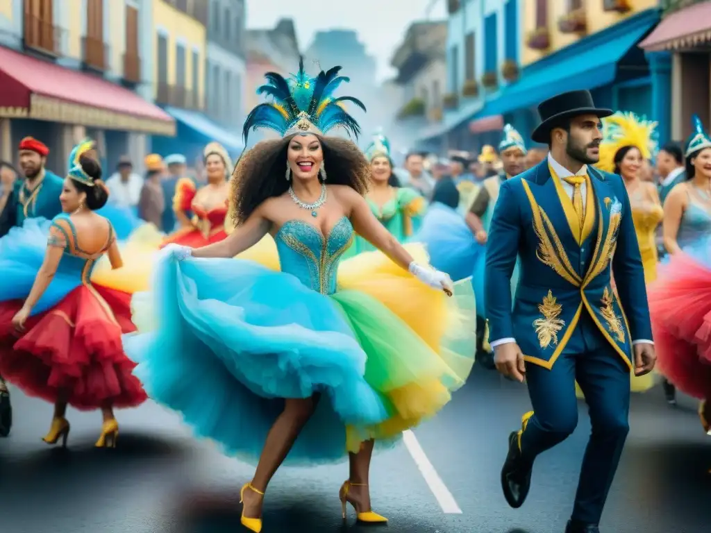 Carnaval en Uruguay: pintura acuarela vibrante Vibrante pintura acuarela de Carnaval Uruguayo en superficies inesperadas