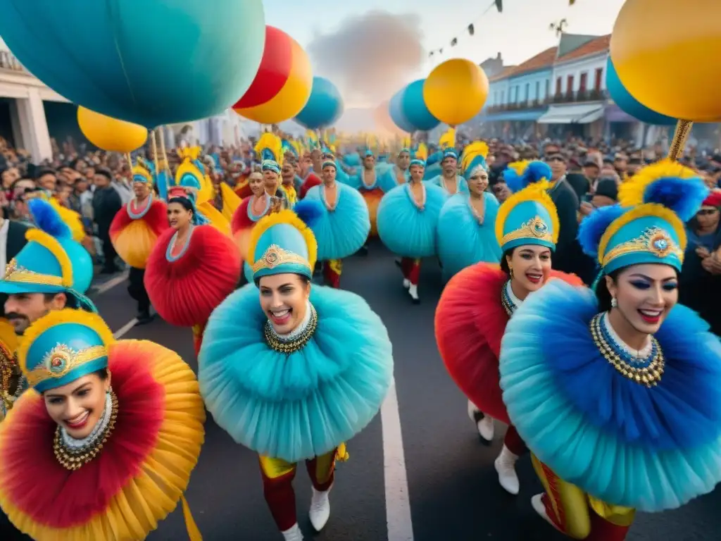 Colorido Carnaval en Uruguay: energía y tradición Vibrante pintura digital de un Carnaval uruguayo, con música y coloridos desfiles