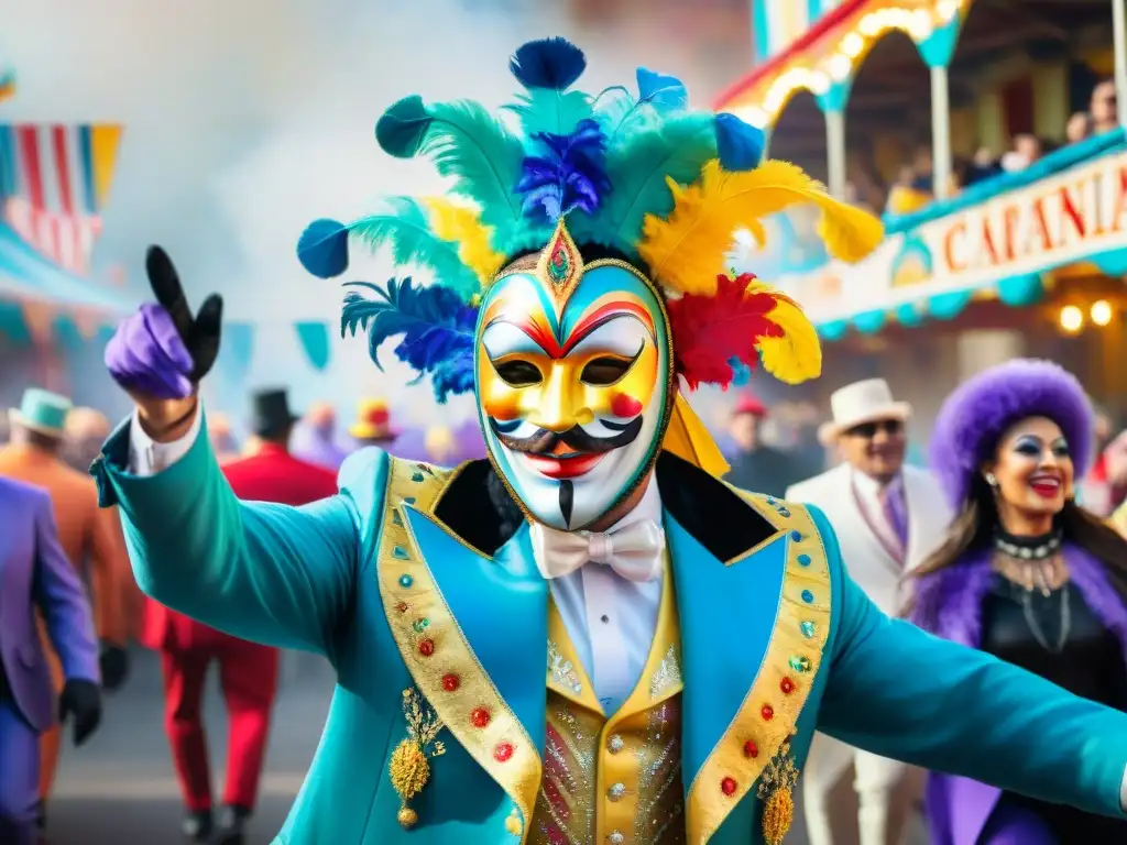 Pintura acuarela del vibrante desfile de carnaval Vibrante pintura acuarela capturando la dinámica del Carnaval con movimiento y colorido festivo