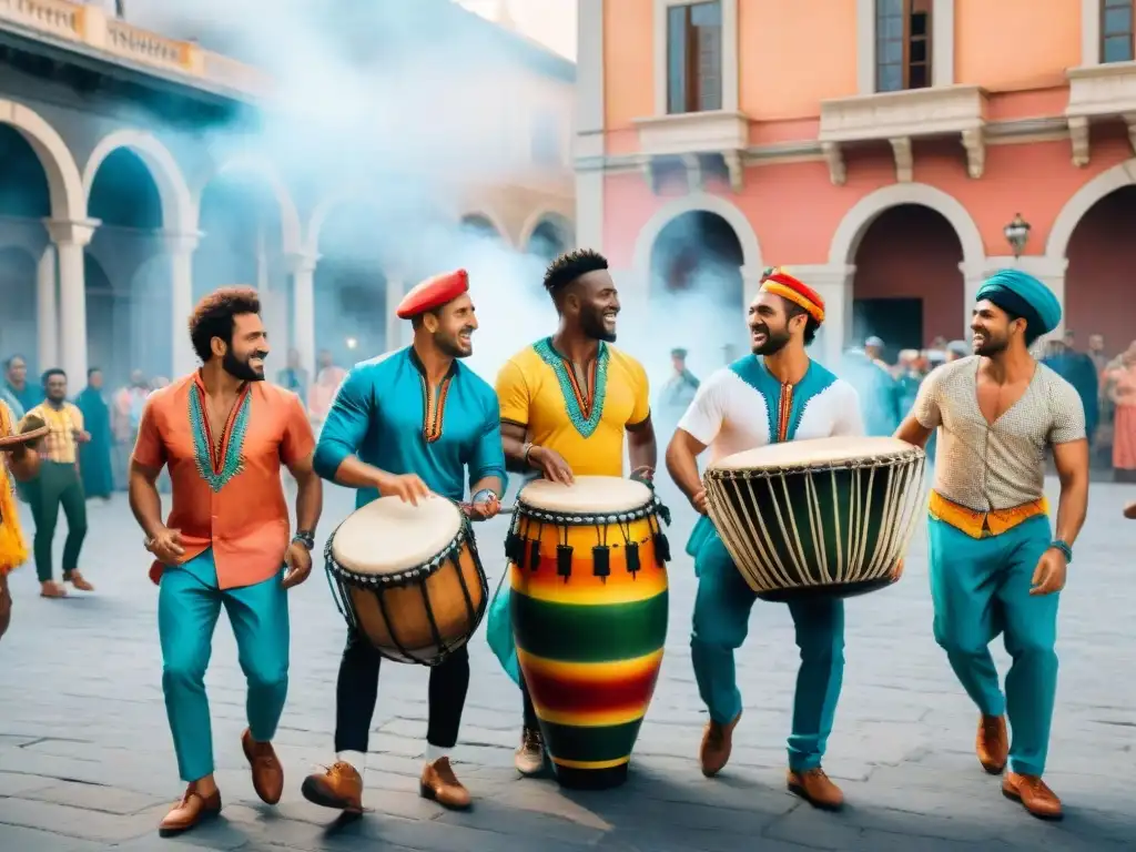 Vibrante escena de Candombe: ritmo y comunidad en Uruguay Un vibrante taller de candombe en Uruguay con diversidad y alegría en la plaza