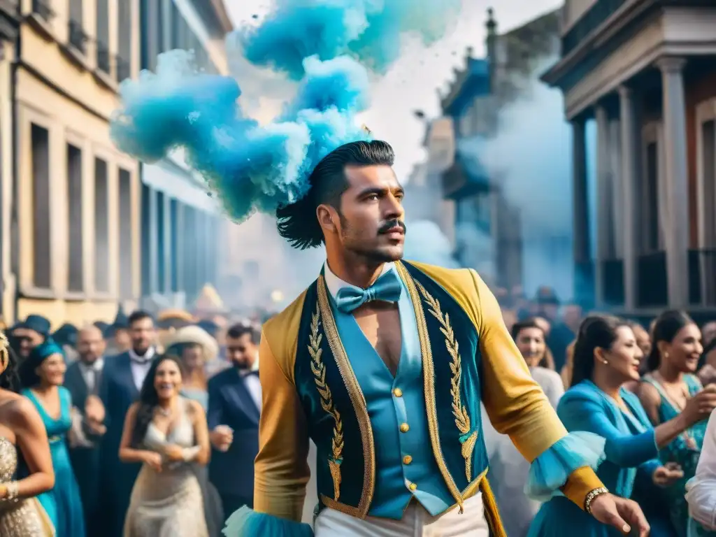 Deslumbrante carnaval en Uruguay: baile, color y alegría Celebración vibrante de la vida de los artistas carnavaleros en las calles de Uruguay durante la temporada de carnaval