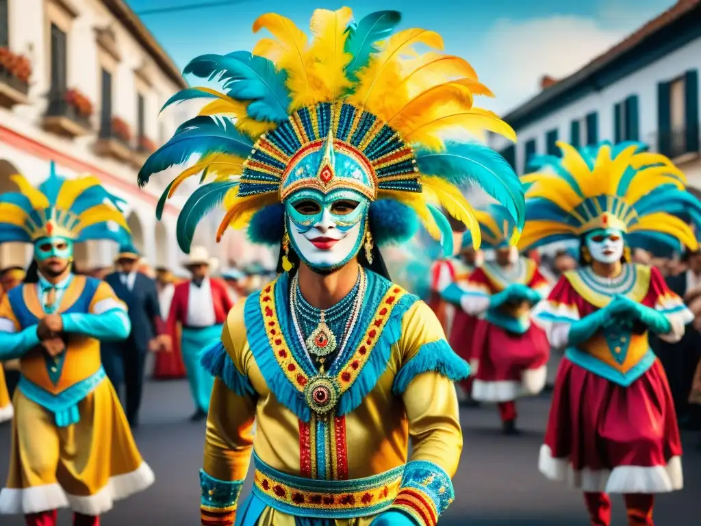 Joyas ocultas: Trajes vibrantes del Carnaval Uruguayo Vibrantes joyas ocultas trajes Carnaval Uruguayo danzan en un desfile festivo