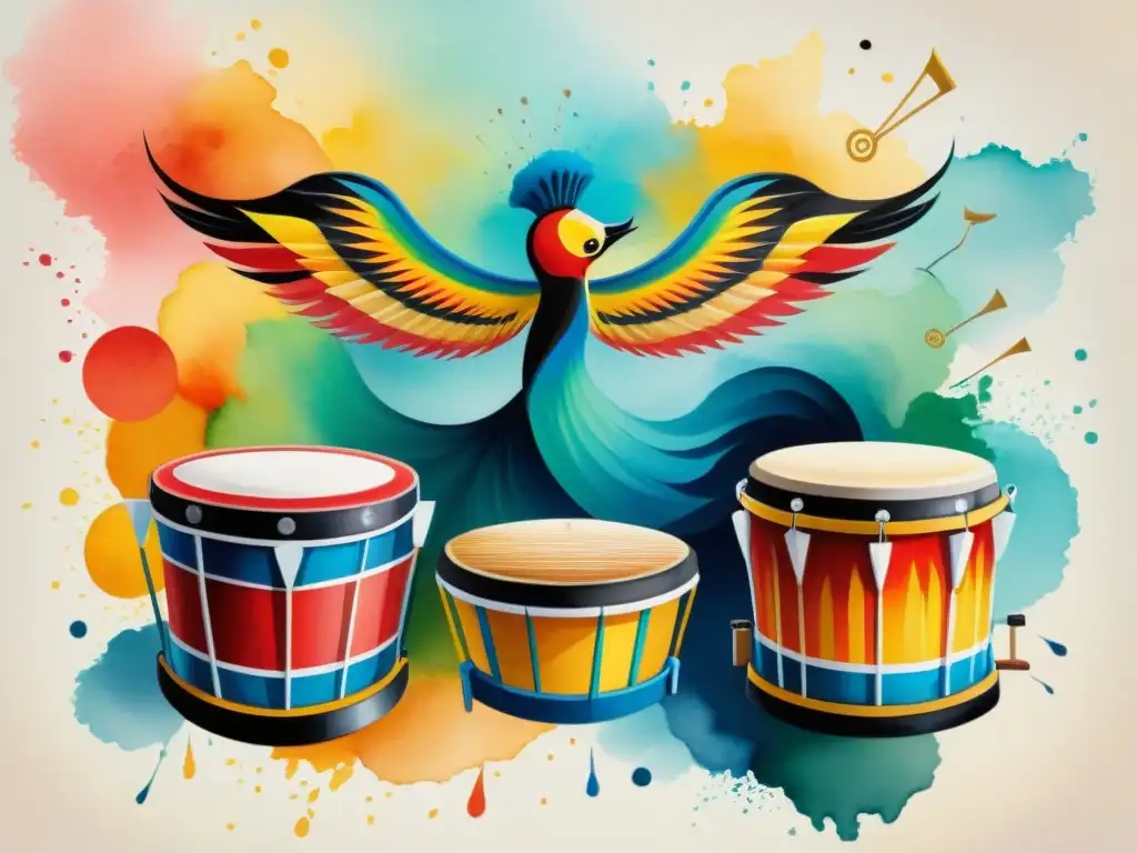 Vibrantes tambores de Candombe: Baqueta, Piano y Repique Vibrantes tambores de Candombe, Baqueta, Piano y Repique, con patrones y texturas únicas del ritmo tradicional uruguayo