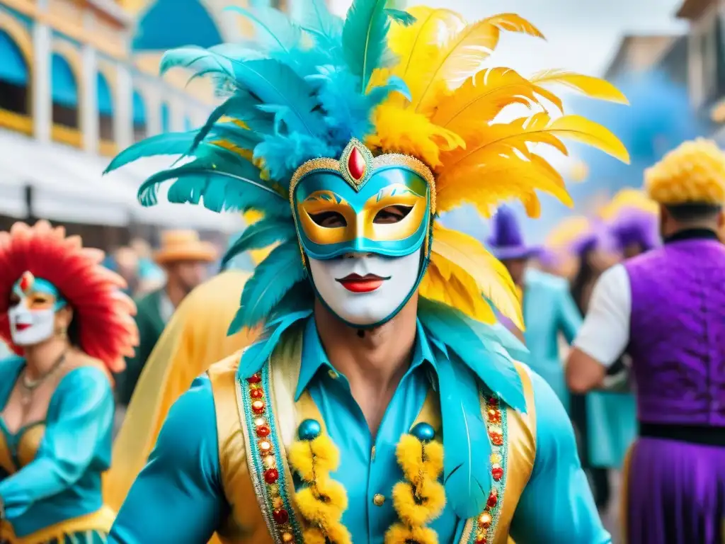 Coloridos trajes de carnaval uruguayo: detalle y alegría Vibrantes trajes y máscaras del Carnaval Uruguayo, detalle y color propios