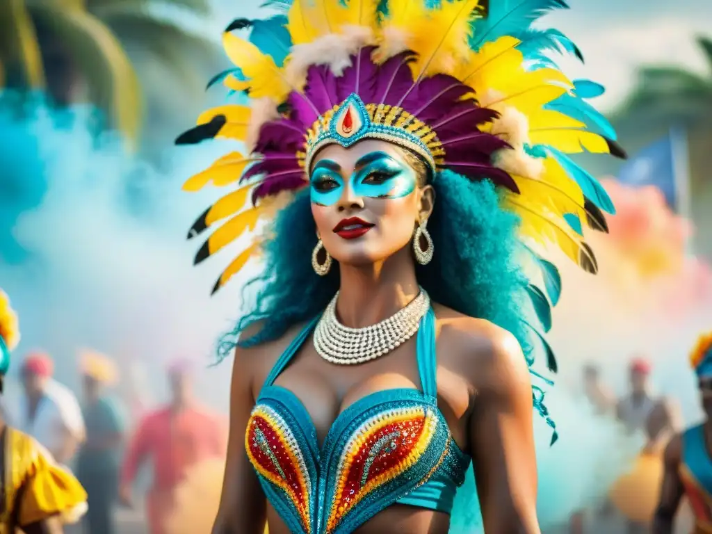 Deslumbrante ilustración acuarela de carnaval uruguayo en 8k Vida y color en el Carnaval Uruguayo: artistas y revistas deslumbrantes